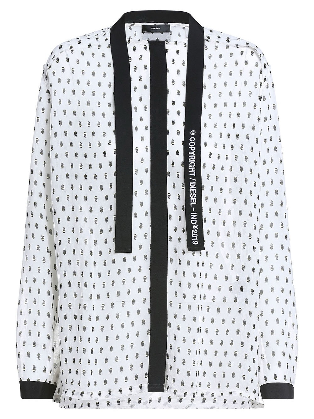 Diesel White Button-Up Shirt with Black Trim and Skull Microprint